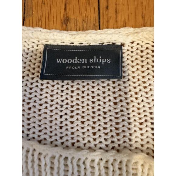 Wooden Ships Sweater Womens M/L Ivory Open Knit G.I.N. Graphic Crewneck Pullover - Picture 2 of 6
